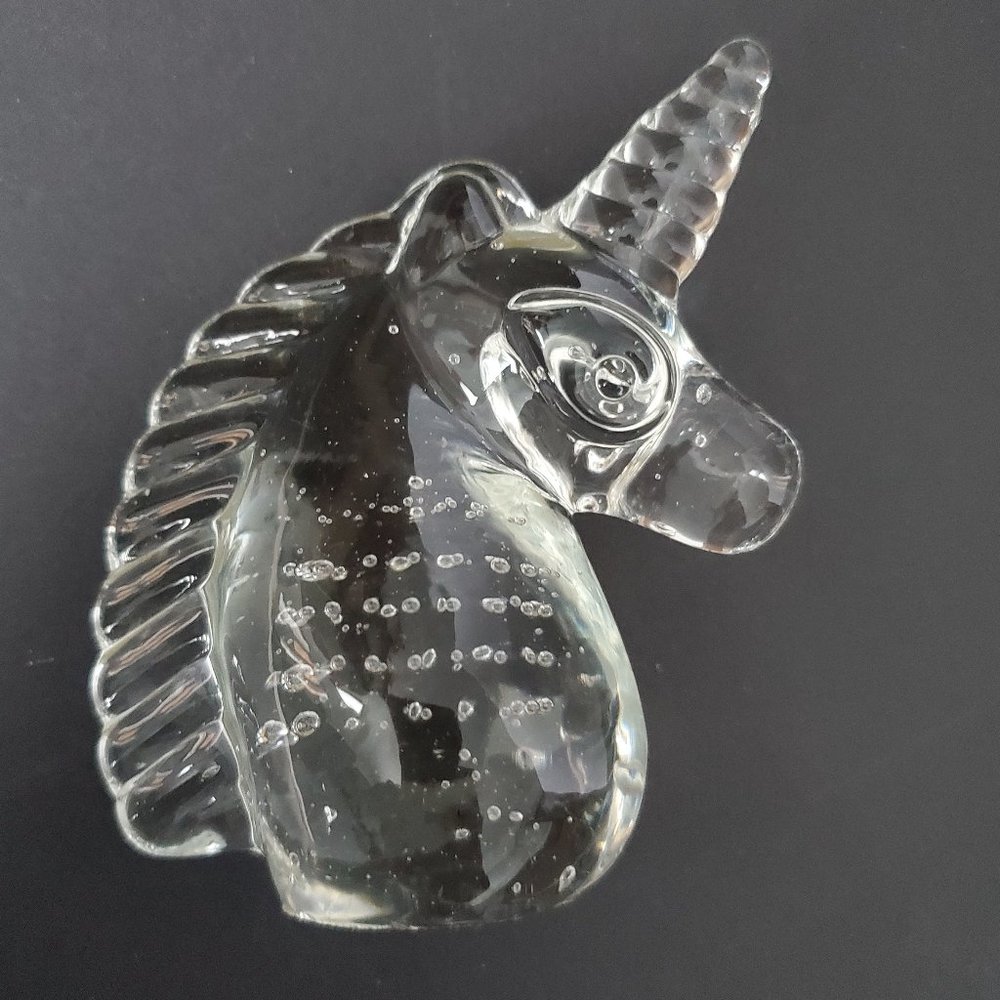 VTG Unicorn Glass Paperweight Detailed Design Controlled Bubbles Glass Art